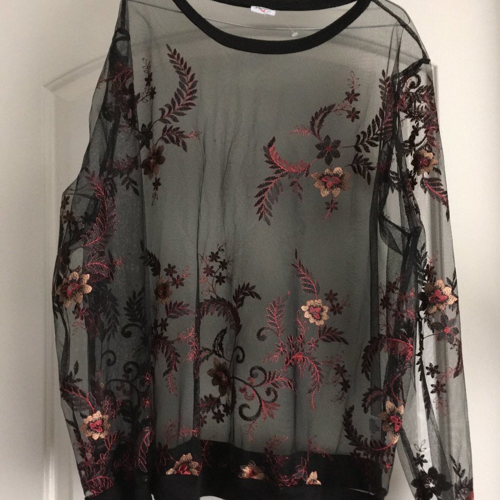 Mesh embroidery blouse  3X